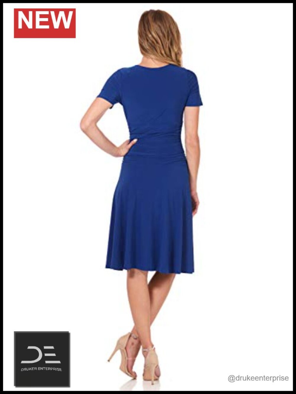 Ruched Waist Tummy Control Fit Flare Dress - Picture 2 of 6